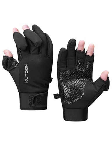 KUTOOK Winter Fishing Gloves for Men& Women Waterproof Glove Cold Weather Hunting Photography Shooting Hiking - color: Black, size: XX-Large