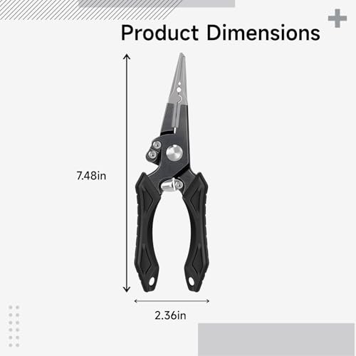 Aluminum Fishing Pliers, Stainless Steel Hook Remover, with Tungsten Carbide Cutters, Serrated Jaws, TPR Ergonomic Handle, Includes Sheath and Lanyard