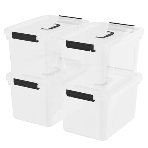 4-Pack 17.5 Quart Plastic Latch Storage Box, Storage Bin with Lids, Clear - size: Large