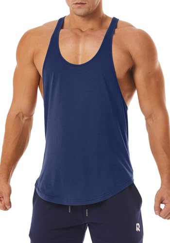 Men's Workout Quick Dry Soft Gym Bodybuilding Stringer Tank Tops - color: Navy Blue, size: Large