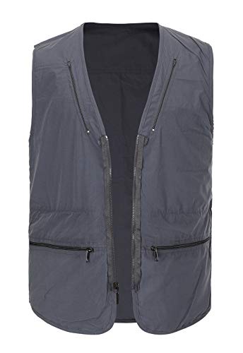 Spanye Mens Fishing Vest Multi Pocket Vests Safari Travel Photo Work Jacket Alive Outerwear - color: Gray Blue, size: Small