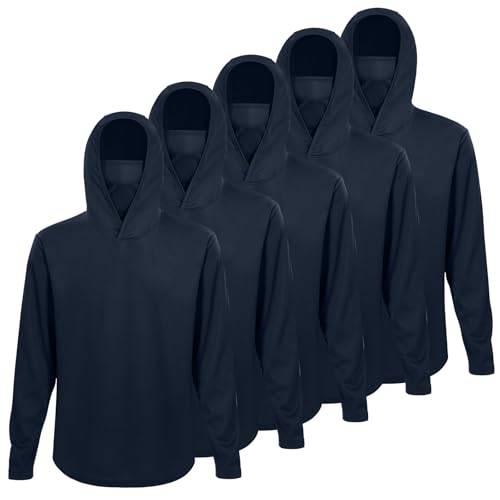 LeeHanTon Men UPF 50+ Sun Protection Hoodie Long Sleeve Shirts Dry-Fit UV Breathable Work Athletic Summer Pullover Sweatshirt - color: A-navy-with Mask, size: Medium