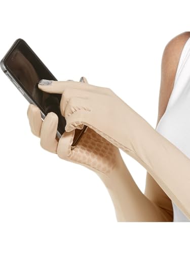 Coolibar Long Full Finger UV Sun Gloves - UPF 50+ Sun Protection - Culebra - color: Beige, size: Small