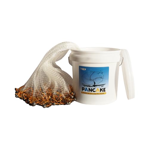BasicGear Pancake Cast Net – Heavy-Duty 1.0+ lb/ft Weights, 4ft to 12ft Radius, Multiple Mesh Sizes, Pro Grade, Freshwater & Saltwater - size: 12ft Radius, style: 1.60 Lb, 3/8" Sq Mesh