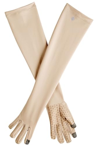Coolibar Long Full Finger UV Sun Gloves - UPF 50+ Sun Protection - Culebra - color: Beige, size: Large