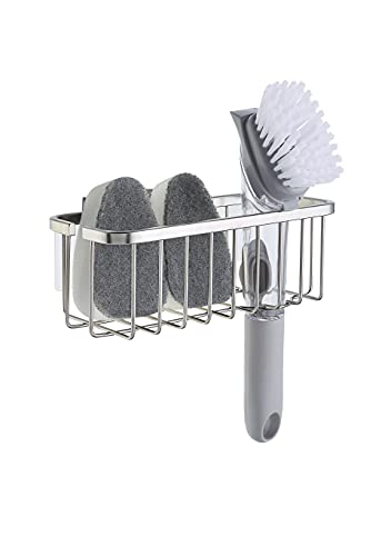 SunnyPoint NeverRust Deluxe Kitchen & Bathroom Sink Sponge Holder Organizer with Adhesive Mount - Additional Suction Cup Included – Sponge & Brush NOT Included – 7.4 x 3.3 x 2.75 Inch