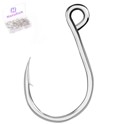 Natufish Inline Single Hooks 25Pcs for Treble Hook Replacement | Fishing Inline Hooks High Carbon Steel Large Eye Sharp Point Corrosion Resistant 8#-5/0# for Hard Lures Saltwater Freshwater - size: 5/0_25pcs