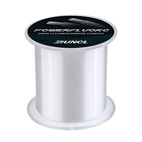 RUNCL Fluorocarbon Fishing Line, PowerFluoro Clear Ice Fishing Leader Line - Virtually Invisible, Faster Sinking, Extra Sensitivity, 300/500/1000yds, 5-32lb Break Strength, Fishing Gifts - size: 5 lb - 500 yds