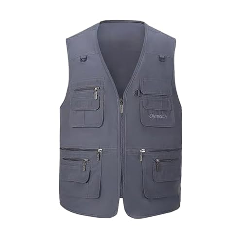 Spanye Mens Fishing Vest Multi Pocket Vests Safari Travel Photo Work Jacket Alive Outerwear - color: Gray Blue, size: Small