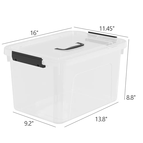 4-Pack 17.5 Quart Plastic Latch Storage Box, Storage Bin with Lids, Clear - size: Large