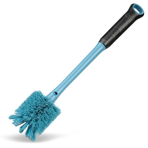 2-in-1 Water Bottle Brush and Straw Cleaner Brush, Long Handle Scrub Brush with Replaceable Head for Water Bottles, Glasswares, Mugs, Flasks, Tumblers, Vases, and Kitchen Sink, Smokey Blue