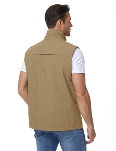 Eisctnd Mens Lightweight Quick Dry Vest Sleeveless Outdwear Utility Jacket | Utility Sleeveless Vest with Multi Pockets, Outerwear Hiking Fishing Photography Camping Travel Outdoor - color: Khaki, size: Large