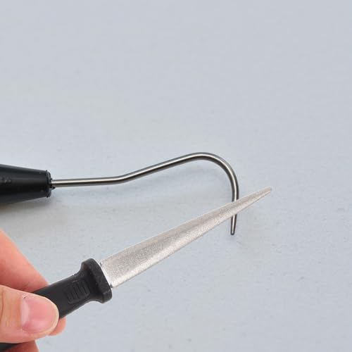 balacoo Multi-Functional Fishing Hook Sharpener with Adamas Half Round File, Portable Fish Hook File with Chain for Outdoor Use, Stable Performance Black Grinding Tool