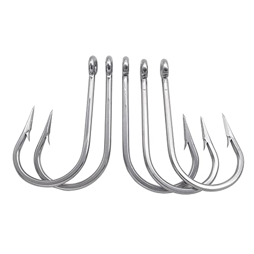 Saltwater Tuna Hooks– Stainless Steel Forged Ringed Extra Strong Big Game Fishing Hook for Giant Shark Salmon, Size 2/0-13/0 - size: 3/0#-10pcs