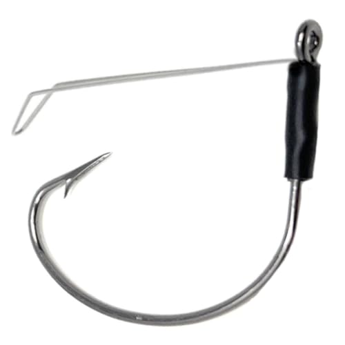 Reaction Tackle Wide Gap Wacky Hooks, Weedless Worm Hooks for Bass, High Carbon Steel Hooks for Stick Worm Soft Plastics, Neko Rig and Finesse Fishing (25-Pack) - size: #1 Wire Guard