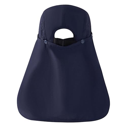 BASSDASH UPF 50+ Foldable Fishing Hat Baseball Cap with Removable Neck Flap Portable for Men Women Golf Hiking - color: Dark Blue With Unfoldable Brim