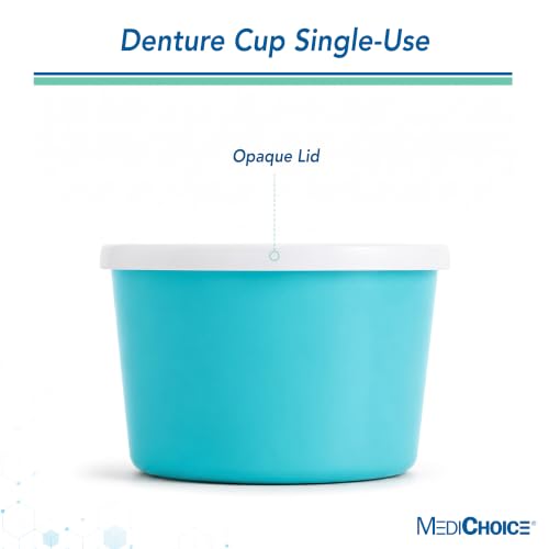 MediChoice Denture Cup, With Opaque Lid, 8 Ounce, Teal (Bag of 25)