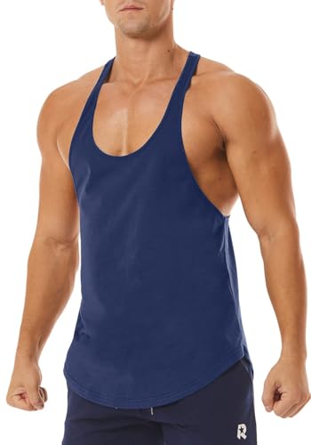Men's Workout Quick Dry Soft Gym Bodybuilding Stringer Tank Tops - color: Navy Blue, size: Small