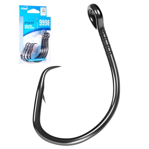 Circle Hooks with Line Groove,Big Game Heavy Duty 5X Strong Fishing Hooks,High Carbon Alloy Steel Live Bait Fish Hooks for Saltwater Freshwater Tuna, Marlin,Shark, Catfish Size 6/0-12/0 - size: 8/0_5pcs