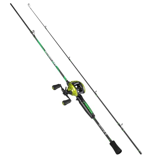 One Bass Fishing Rod Reel Combos, Spinning & Casting Combo, Graphite 2Pc Blanks, Stainless-Steel Guides, Super Polymer Handle - color: Casting Combo-Left Handed, size: 7'0"