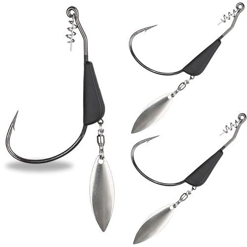 Reaction Tackle Tungsten Bladed Underspin Swimbait Hooks, Weighted Weedless Jig Heads for Bass, Pike, and Musky, Freshwater and Saltwater Fishing (3-Pack) - size: 1/4 Oz - 5/0 Hook