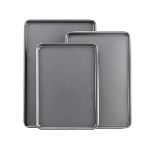 GoodCook Everyday Nonstick Baking Sheet Set, 3 Pack Includes One Small, Medium & Large Pan Carbon Steel Construction Cookie Sheet Bakeware Set, Gray