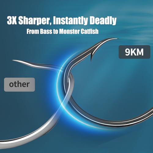 9KM DWLIFE Octopus Fishing Hooks, Double Barbed High Carbon Steel Hooks | Corrosion-Resistant Baitholder Circle Hooks with Sharp Points for Bass, Catfish, Walleye, Trout and Saltwater Fishing - size: 5/0#-50pcs