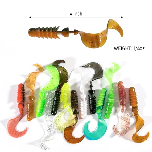 Dr.Fish 10 Pack Grub Fishing Lures 4" Soft Plastic Baits Worm Grub Bass Fishing Lures Swimbait Walleye Saltwater Freshwater - color: Pumpkin