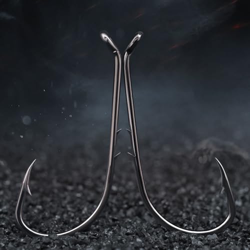Baitholder Fishing Hooks 100 Pack - Double-Barbed Long Shank for Bluegill Bass Trout Walleye Black/Red, 8/0-#8 - color: 2-Black, size: Size:4 100-Pack