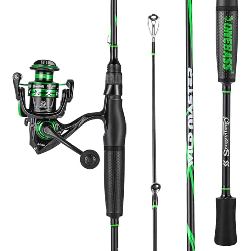 One Bass Fishing Rod Reel Combos, Spinning & Casting Combo, Graphite 2Pc Blanks, Stainless-Steel Guides, Super Polymer Handle - color: Spinning Combo-2 PACK, size: 7'0"
