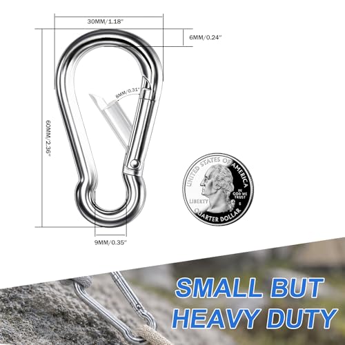 Small Carabiner Clip, 30PCS 2.36 inch 304 Stainless Steel Heavy Duty Carabiners, Metal Spring Snap Hook Clips for Outdoor Travel Camping Fishing Hanging Key Chain - size: M6-2.36'', style: 30PCS