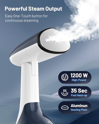 BEAUTURAL Steamer for Clothes, Portable Handheld Garment Fabric Wrinkles Remover, Aluminun Heating Plate, 35-Second Fast Heat-up, Large Detachable Water Tank (Only for 120V)