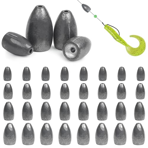 Bullet Fishing Sinkers Weights Worm Weights for Bass Fishing Slip Sinkers for Pitching and Flipping Texas Rigs Saltwater Freshwater - style: 3/8oz-40pcs
