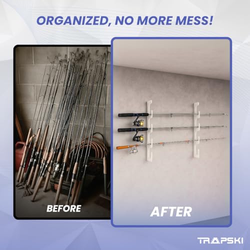 TRAPSKI Made in The USA Fishing Rod/Pole Holder Rack Organizers | Wall or Boat Mounting Fishing Rod Rack | Marine Grade HDPE Plastic | Pole Holder for up to 4 Rods | Stackable - color: H4 White