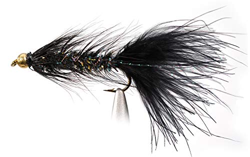 Woolly Bugger Crystal Black Bead Head Flies - Tied on Mustad Signature Fly Hooks use for Trout and More (12ct - Hooks #4-10) - style: Assortment
