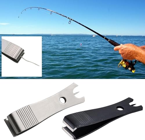 2Pcs Black Silver Fishing Line Cutter Nipper with Hook Eye Cleaner Pin Stainless Steel Fishing Line Scissors Cutting Tool Fishing Line Cutter Nipper with Hook Multi Functional Accessories（51*11.5mm)