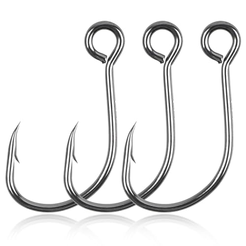 Inline Single Hooks, Inline Fishing Hooks for Treble Hook Replacement Lures Plugs Baits Large Eye with Barbed Saltwater Freshwater Fishing, #4#2#1 1/0 2/0 - size: 1#-100pcs