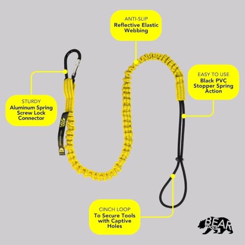 BearTOOLS Tool Lanyard with Buckle Strap – Clip Bungee Cord – Heavy Duty Screw Locking Connector – Fall Protection and Safety – Adjustable Loop End – Tough Tether – Construction - 0923YS (3 Pack) - size: 3-pack