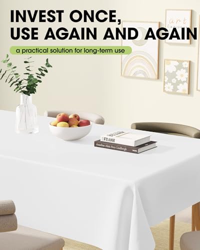 Pureegg Rectangle Table Cloth 60" x 102" – Durable Polyester Tablecloth Offers Reusable & Washable Protection, Ideal for Outdoor Party, Picnic, Wedding, Banquet and Birthday, 2 Pack, White