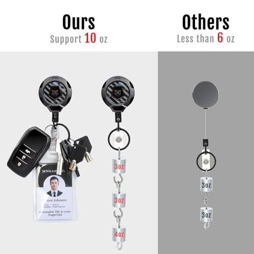 MNGARISTA Upgraded Heavy Duty Retractable Keychain with Belt Clip, 10 OZ Retraction, 31.5" Stainless Steel Cord, 3K Carbon Fiber ID Badge Reel with Badge Strap and Key Ring - color: Black Keychain 1 Pcs
