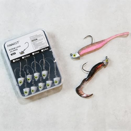 Screw Lock Swimbait Jig Heads 15 Pack, 3D Chartreuse Eyes & Sharp Hooks, Lead Fishing Jigheads for Bass Fishing, 1/8oz, 3/16oz, 1/4oz, 3/8oz - size: 1/4oz-15Pcs