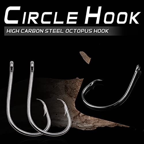 Inline Circle Hooks Saltwater, 100pcs Saltwater Fishing Hooks High Carbon Steel Fish Hook Straight Eye Octopus Hook for Catfish - size: 100PCS 1/0