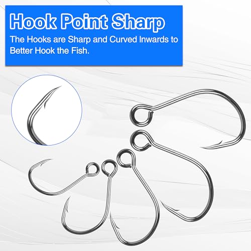 Inline Single Hooks, Inline Fishing Hooks for Treble Hook Replacement Lures Plugs Baits Large Eye with Barbed Saltwater Freshwater Fishing, #4#2#1 1/0 2/0 - size: 4#-100pcs