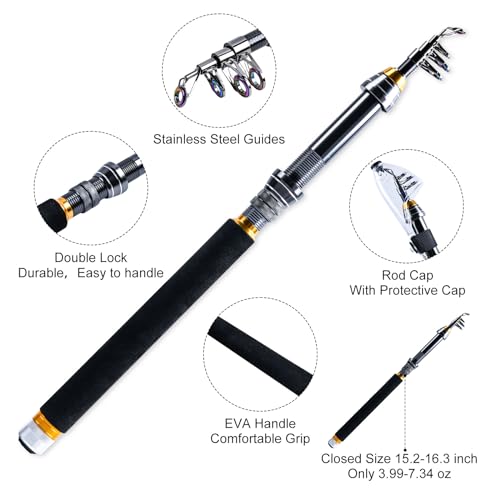 Goture Fishing Rod and Reel Combos,1.8M-2.7M Telescopic Fishing Pole Spinning Reel Line Lures Set with Carrier Bag,Telescopic Rod Kit for Starter Travel Saltwater Freshwater Gear Gift - color: C5:Fishing Full Kit with Carrier Bag, size: 8 ft/2.4 m