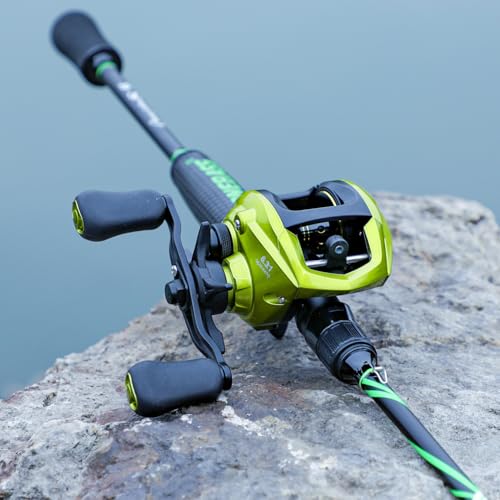 One Bass Fishing Rod Reel Combos, Spinning & Casting Combo, Graphite 2Pc Blanks, Stainless-Steel Guides, Super Polymer Handle - color: Casting Combo-Right Handed, size: 7'0"