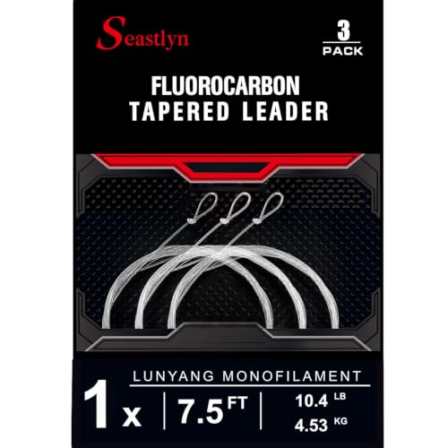 3-Pack Fluorocarbon Fishing Line Pre-Tied Loop Fly Fishing Tapered Leader 7.5FT 9FT 12FT 0X 1X 2X 3X 4X 5X 6X 7X 8-26LB - size: 7.5FT-1X