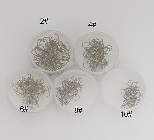 20pc/Box Fishing Treble Hooks Set High Carbon Steel Fishing Hooks Classic Round Bend Hook 2# 4# 6# 8# 10# - color: Tea, size: 10#-20pcs