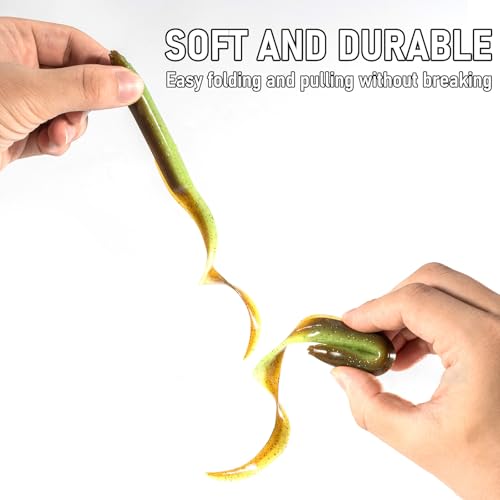 Dr.Fish 5 Pack Sand EEL Lures Saltwater Soft Fishing Lures Swimbait 6 Inch 3/8oz Surf Fishing Creature Baits Soft Plastic Artificial Ribbontail Worm - color: Gold