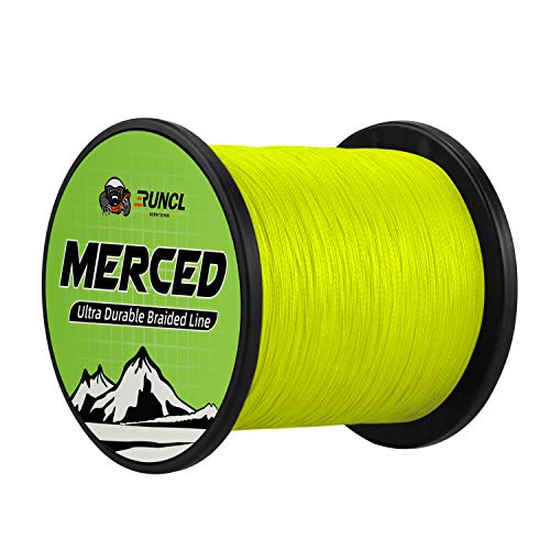 RUNCL Braided Fishing Line Merced, 1000 500 300 Yards Braided Line 4 8 Strands, 6-200LB - Proprietary Weaving Tech, Thin-Coating Tech, Stronger Smoother for Freshwater Saltwater - color: Hi-Vis Yellow, size: 10lb/500yards (4 Strands)