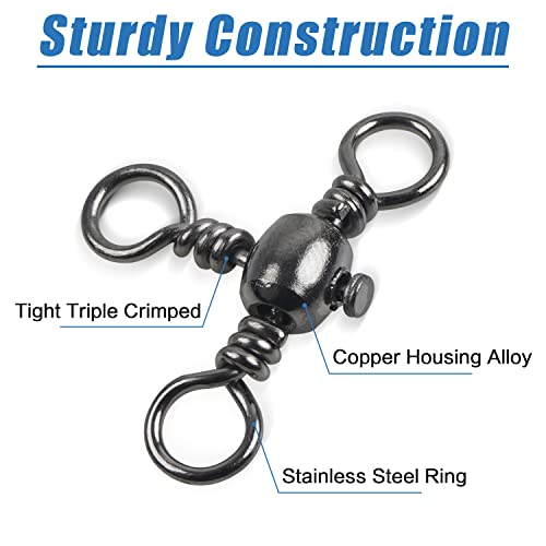 AGOOL 3 Way Swivels Fishing Tackle, 50/100pcs Crossline Barrel Swivel 3 Way Rigs T-Shape Three Way Swivels Fishing Tackle Connector for Catfish Rig Surf Fishing Rig - size: 10#_35lb